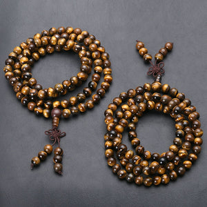 Ayliss 6/8mm 108 Beads Natural Tiger eye Stone Strand Bracelets Bangles or Necklace for Men Women Gift