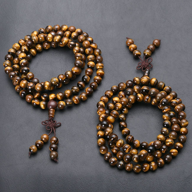 Ayliss 6/8mm 108 Beads Natural Tiger eye Stone Strand Bracelets Bangles or Necklace for Men Women Gift