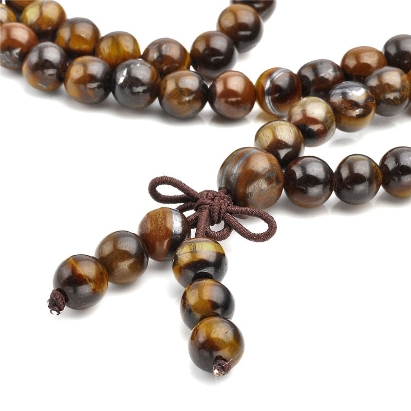 Ayliss 6/8mm 108 Beads Natural Tiger eye Stone Strand Bracelets Bangles or Necklace for Men Women Gift