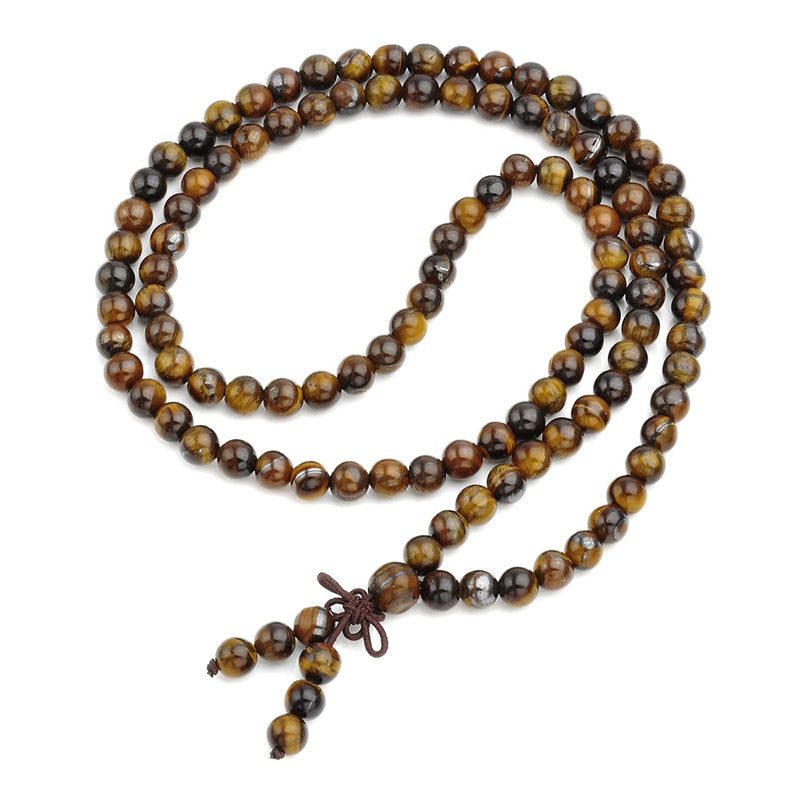 Ayliss 6/8mm 108 Beads Natural Tiger eye Stone Strand Bracelets Bangles or Necklace for Men Women Gift