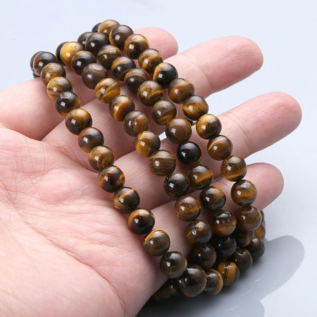 Ayliss 6/8mm 108 Beads Natural Tiger eye Stone Strand Bracelets Bangles or Necklace for Men Women Gift