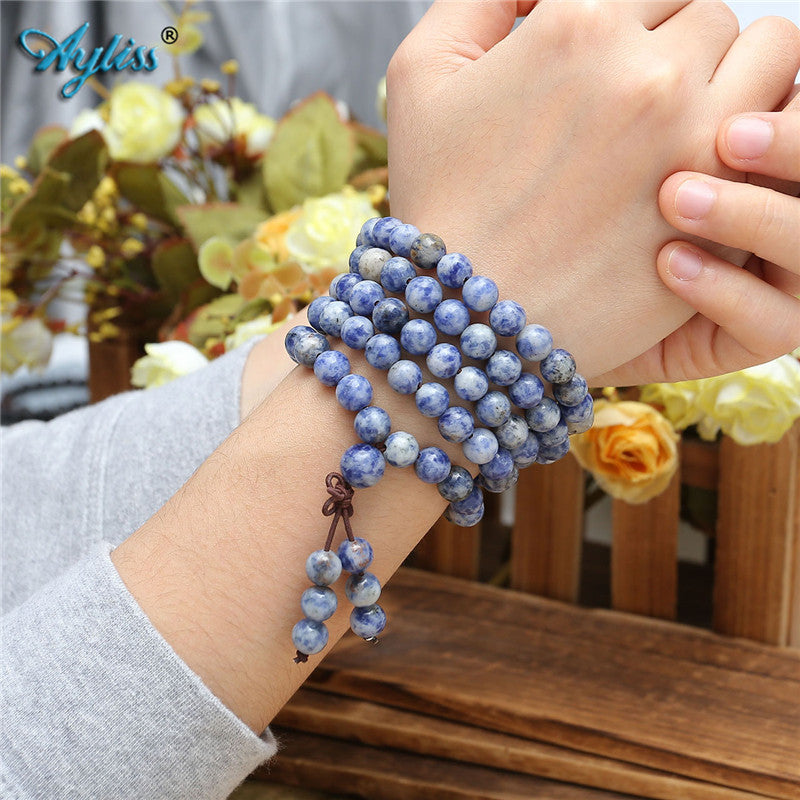 Ayliss Hot 6mm 8mm Natural Sodalite Stone Healing Gem Stone 108 Buddhist Prayer Beads Tibetan Mala Stretch Bracelet Necklace 1pc
