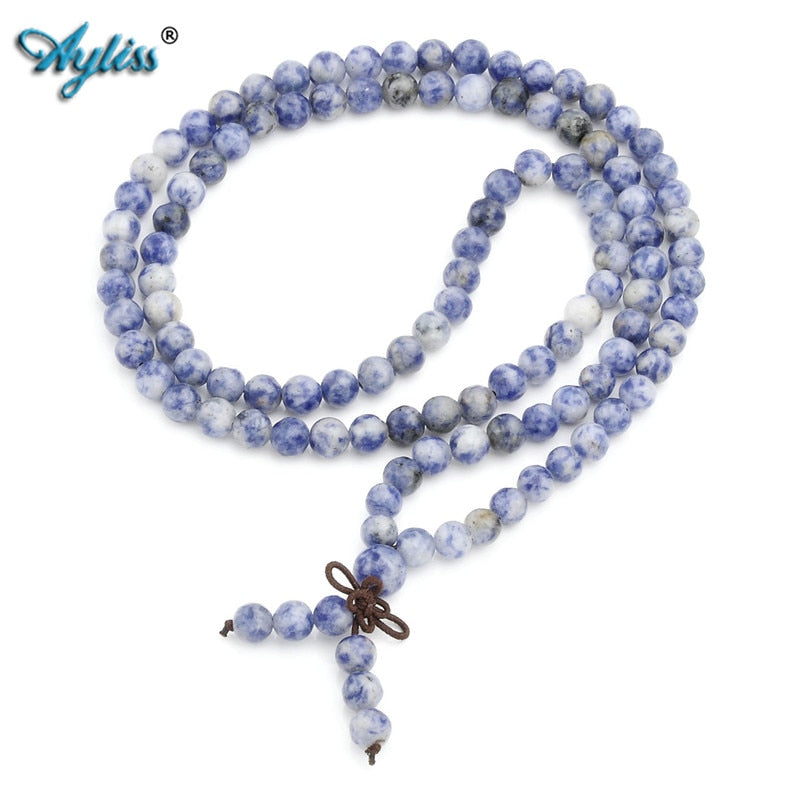 Ayliss Hot 6mm 8mm Natural Sodalite Stone Healing Gem Stone 108 Buddhist Prayer Beads Tibetan Mala Stretch Bracelet Necklace 1pc
