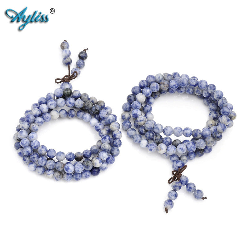 Ayliss Hot 6mm 8mm Natural Sodalite Stone Healing Gem Stone 108 Buddhist Prayer Beads Tibetan Mala Stretch Bracelet Necklace 1pc