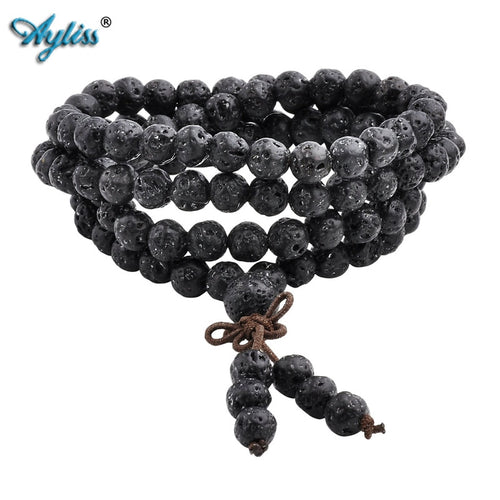 Ayliss Hot Trendy Lava Stone 6mm/8mm 108 beads Bracelets Healing Balance Reiki Buddha Prayer Bracelet for Men Women Jewelry