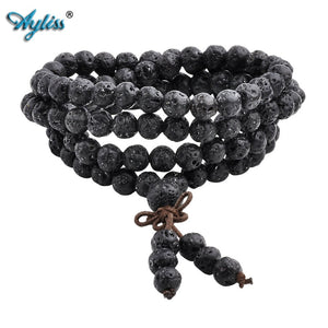 Ayliss Hot Trendy Lava Stone 6mm/8mm 108 beads Bracelets Healing Balance Reiki Buddha Prayer Bracelet for Men Women Jewelry