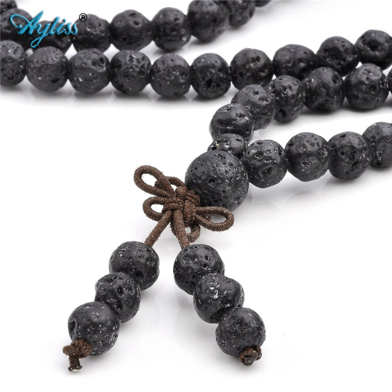 Ayliss Hot Trendy Lava Stone 6mm/8mm 108 beads Bracelets Healing Balance Reiki Buddha Prayer Bracelet for Men Women Jewelry