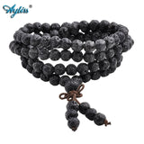 Ayliss Hot Trendy Lava Stone 6mm/8mm 108 beads Bracelets Healing Balance Reiki Buddha Prayer Bracelet for Men Women Jewelry