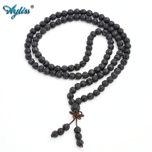 Ayliss Hot Trendy Lava Stone 6mm/8mm 108 beads Bracelets Healing Balance Reiki Buddha Prayer Bracelet for Men Women Jewelry