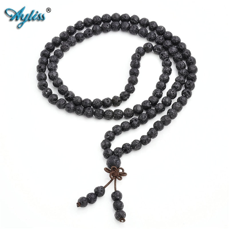 Ayliss Hot Trendy Lava Stone 6mm/8mm 108 beads Bracelets Healing Balance Reiki Buddha Prayer Bracelet for Men Women Jewelry