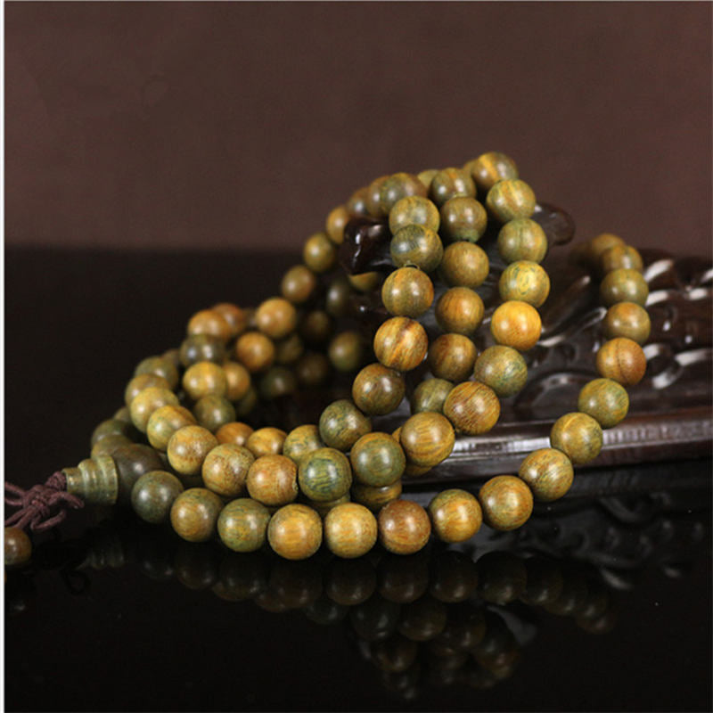 Buddhist 8mm 108 Natural Green Sandalwood Prayer Malas Bracelets Fragrant Wooden Verawood Beads Necklace Free Shipping