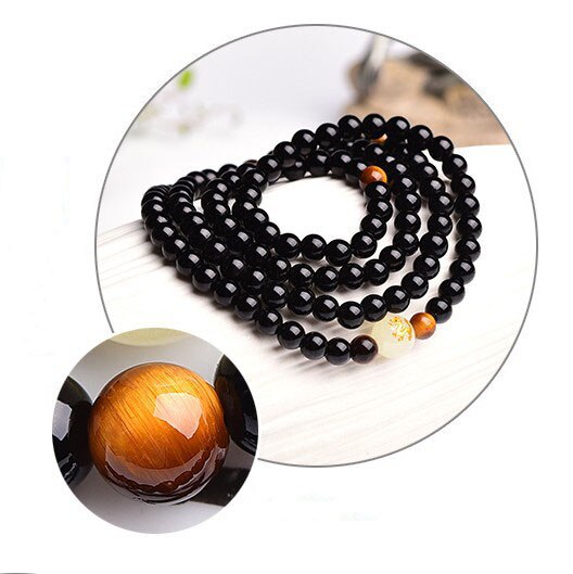 Black Buddha Beads Bangles & Bracelets 108 Beads Guru Handmade Jewelry Ethnic Glowing in the Dark Bracelet for Women or Men