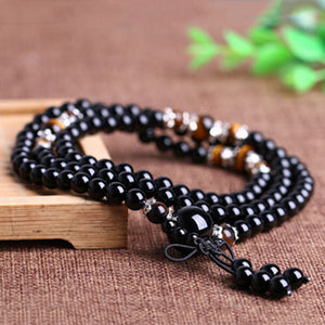 Black Color Tiger Eye Bracelet 108 Crystal Prayer Bead Mala Bracelet/Necklace Tibet Buddhist Buddha Meditation Bracelet