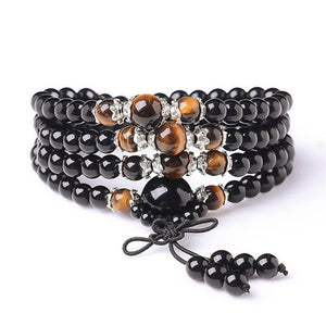 Black Color Tiger Eye Bracelet 108 Crystal Prayer Bead Mala Bracelet/Necklace Tibet Buddhist Buddha Meditation Bracelet