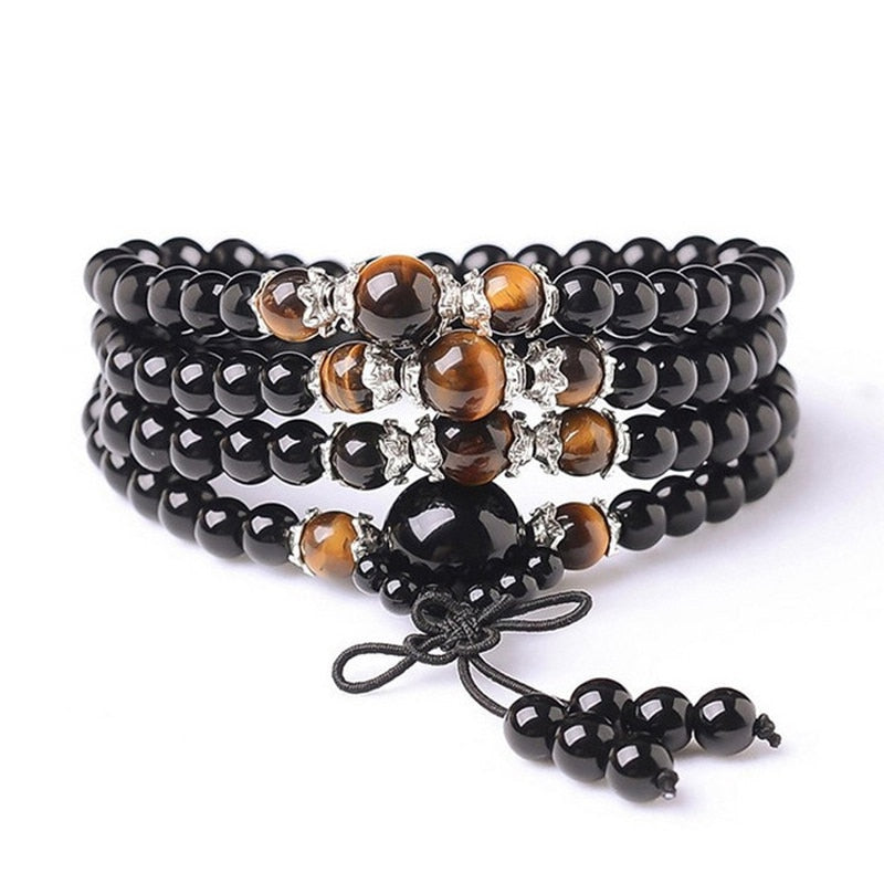 Black Color Tiger Eye Bracelet 108 Crystal Prayer Bead Mala Bracelet/Necklace Tibet Buddhist Buddha Meditation Bracelet