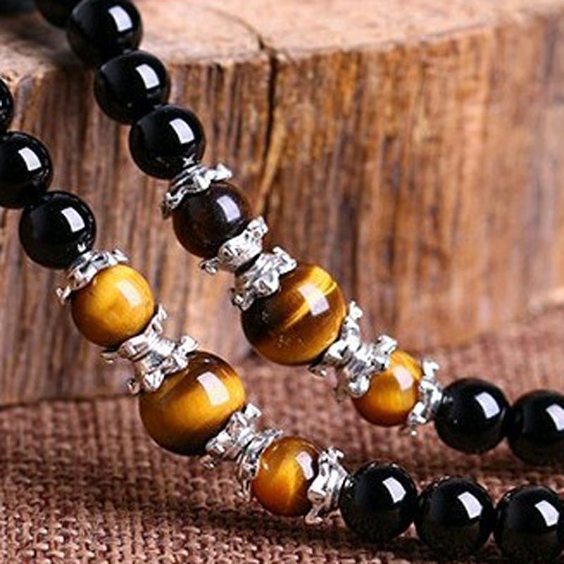 Black Color Tiger Eye Bracelet 108 Crystal Prayer Bead Mala Bracelet/Necklace Tibet Buddhist Buddha Meditation Bracelet