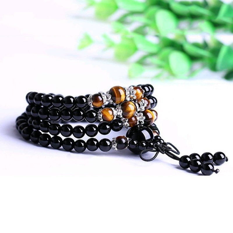 Black Color Tiger Eye Bracelet 108 Crystal Prayer Bead Mala Bracelet/Necklace Tibet Buddhist Buddha Meditation Bracelet