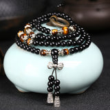 Black Color Tiger Eye Crystal Tibet Buddhist Buddha Meditation 108 Prayer Bead Mala Bracelet/Necklace