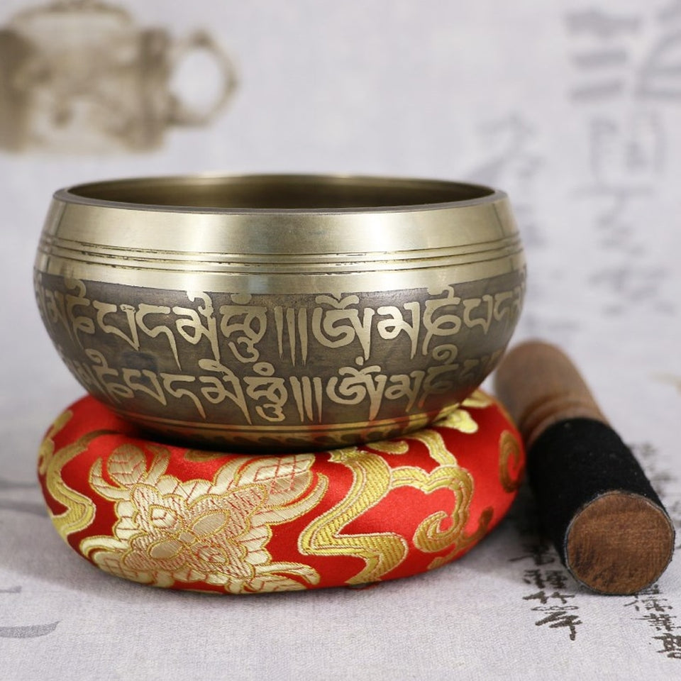 Buddhism Tibetan Bowl Copper Singing Bowls Handmade Decorative-Wall-Dishes Yoga Bowl Cotton Round Cushion Home Decor Crafts