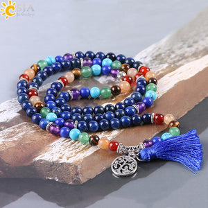 CSJA 7 Chakra Multilayer Charms Bracelets Jewelry Lapis Lazuli 108 Mala Prayer Beads Reiki Healing Yoga Meditation Power E660