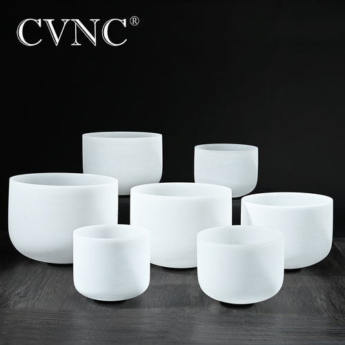 CVNC 6''-12'' Note CDEFGAB set of  7PCS Chakra  Frosted Quartz Crystal Singing Bowl