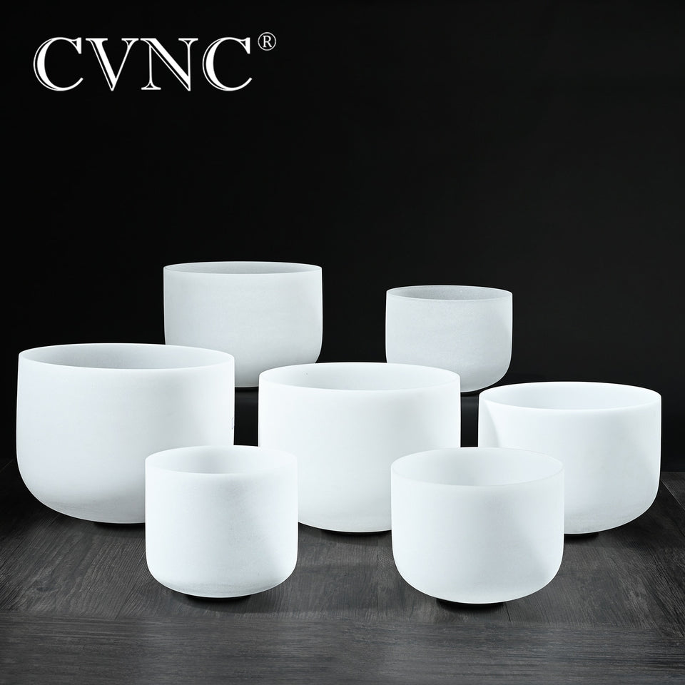 CVNC 6''-12'' Note CDEFGAB set of  7PCS Chakra  Frosted Quartz Crystal Singing Bowl