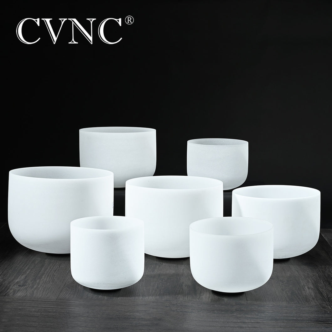CVNC 6''-12'' Note CDEFGAB set of  7PCS Chakra  Frosted Quartz Crystal Singing Bowl