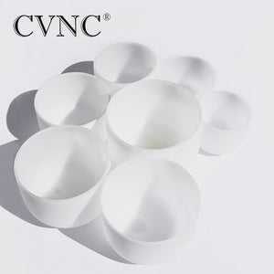 CVNC 6''-12'' Note CDEFGAB set of  7PCS Chakra  Frosted Quartz Crystal Singing Bowl