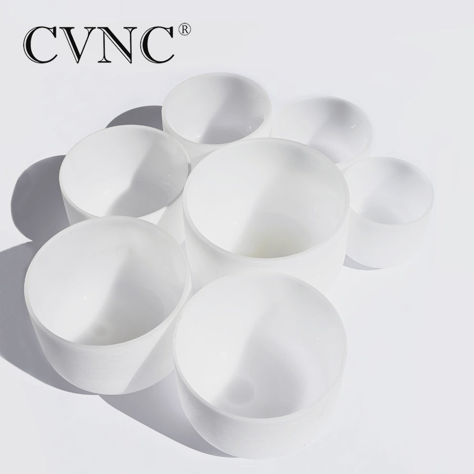 CVNC 6''-12'' Note CDEFGAB set of  7PCS Chakra  Frosted Quartz Crystal Singing Bowl