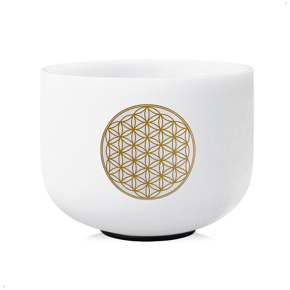 CVNC 6-12'' Set of 7pcs  Frosted Quartz Crystal Singing Bowl with Flower of life