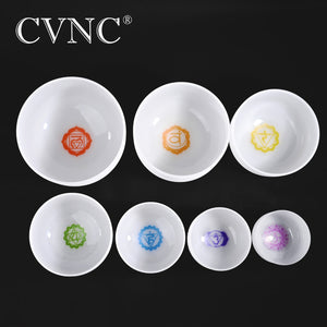CVNC Chakra design set of 7 PCS 6''-12'' Note CDEFGAB Frosted Quartz Crystal Singing Bowl