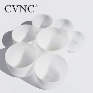 CVNC  Natural 432Hz 6''-12'' Chakra tuned  CDEFGAB  set of  7PCS   Frosted Quartz Crystal Singing Bowl Set