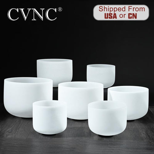 CVNC  Natural 432Hz 6''-12'' Chakra tuned  CDEFGAB  set of  7PCS   Frosted Quartz Crystal Singing Bowl Set