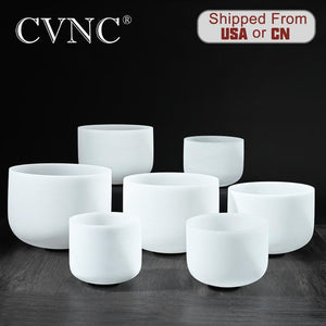 CVNC  Natural 432Hz 6''-12'' Chakra tuned  CDEFGAB  set of  7PCS   Frosted Quartz Crystal Singing Bowl Set