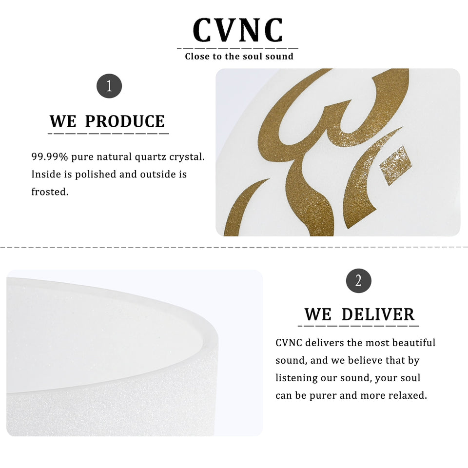 CVNC OM design  440Hz or 432Hz 8''  Note C/D/E/F/G/A/B Chakra Frosted Quartz Crystal Singing Bowls