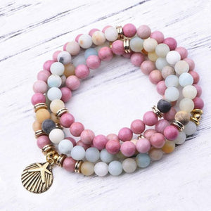 Buddhist Reiki Multicolor Amazonite Shell Charm Bracelet Natural Stone 108 Mala Beads Bracelet Necklace For Women