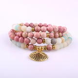 Buddhist Reiki Multicolor Amazonite Shell Charm Bracelet Natural Stone 108 Mala Beads Bracelet Necklace For Women