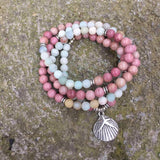 Buddhist Reiki Multicolor Amazonite Shell Charm Bracelet Natural Stone 108 Mala Beads Bracelet Necklace For Women