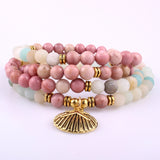 Buddhist Reiki Multicolor Amazonite Shell Charm Bracelet Natural Stone 108 Mala Beads Bracelet Necklace For Women