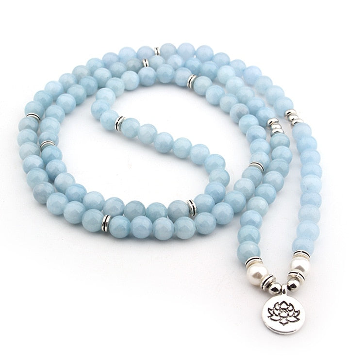 Drop Shipping 2018 New Fashion 108 Mala Beads Sky Blue lotus Strand Bracelet Yoga Bracelet Necklace For Women Jewelry