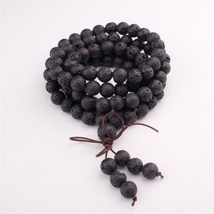 6mm 8mm 10mm Natural Lava Rock Stone Healing Gem Stone 108 Buddhist Prayer Beads Tibetan Mala Bracelet Necklaces