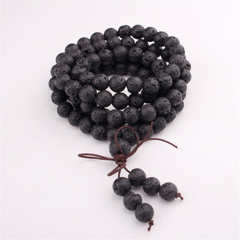 6mm 8mm 10mm Natural Lava Rock Stone Healing Gem Stone 108 Buddhist Prayer Beads Tibetan Mala Bracelet Necklaces