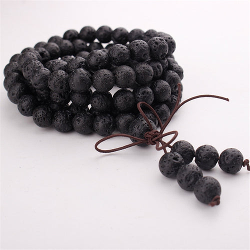 6mm 8mm 10mm Natural Lava Rock Stone Healing Gem Stone 108 Buddhist Prayer Beads Tibetan Mala Bracelet Necklaces