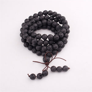 6mm 8mm 10mm Natural Lava Rock Stone Healing Gem Stone 108 Buddhist Prayer Beads Tibetan Mala Bracelet Necklaces