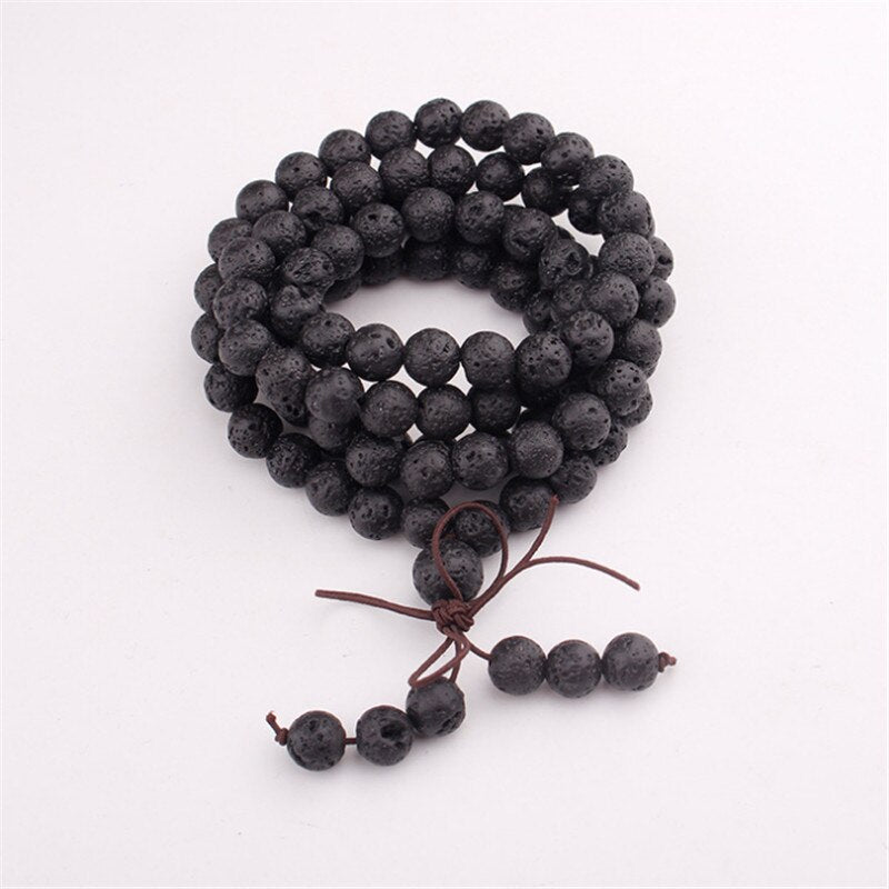 6mm 8mm 10mm Natural Lava Rock Stone Healing Gem Stone 108 Buddhist Prayer Beads Tibetan Mala Bracelet Necklaces