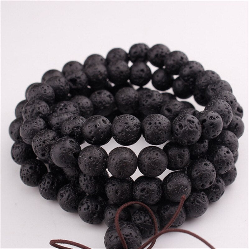 6mm 8mm 10mm Natural Lava Rock Stone Healing Gem Stone 108 Buddhist Prayer Beads Tibetan Mala Bracelet Necklaces