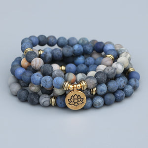 108 Beads Mala Lotus Bracelet 8MM Matte Blue Stone & Picasso Stone Women Men Meditation Yoga Bracelets Drop ship