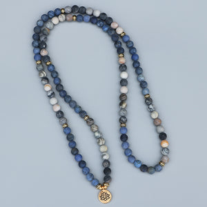 108 Beads Mala Lotus Bracelet 8MM Matte Blue Stone & Picasso Stone Women Men Meditation Yoga Bracelets Drop ship