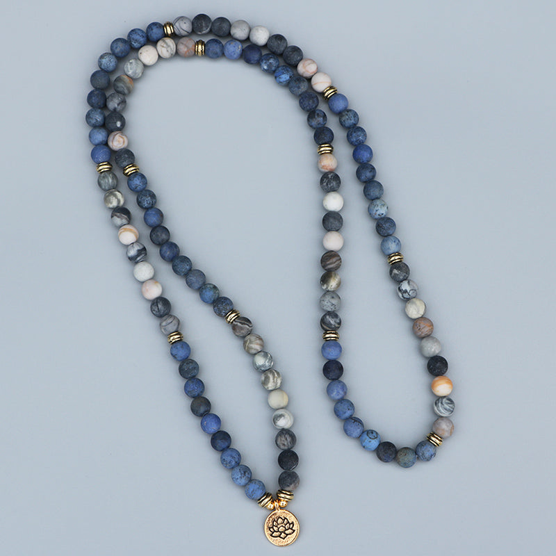 108 Beads Mala Lotus Bracelet 8MM Matte Blue Stone & Picasso Stone Women Men Meditation Yoga Bracelets Drop ship
