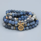 108 Beads Mala Lotus Bracelet 8MM Matte Blue Stone & Picasso Stone Women Men Meditation Yoga Bracelets Drop ship